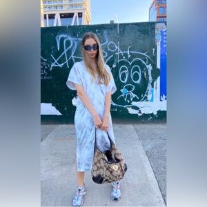 SIDIA Caftan V-Neck Oversized Dress Size 4 in Tie Dye Blue